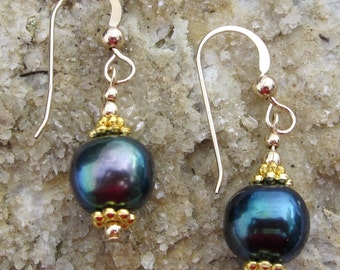 Blue freshwater pearl earrings
