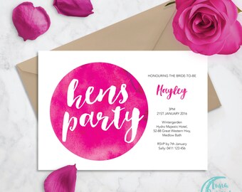Printable Bridal Shower Invitation | Watercolour Invite | Bride-to-Be | Kitchen Tea | Hens Invite | Hens Party | Bachelorette Party Invite