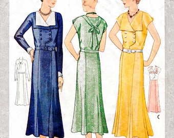 1920s 1930s dress vintage sewing pattern reproduction // double breasted // wide collar // PICK YOUR SIZE bust 32 34 36 38 40
