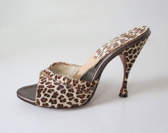 Fredericks Of Hollywood Springolators Vintage 50's Leopard Mules Shoes 7