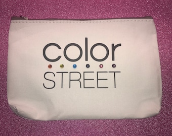 White Color Street Canvas Bag with Rinestones