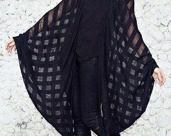 Batwing Top, Black Sheer Blouse, Black Wing Sleeve Blouse, Batwing Winter Blouse TT106, Black Loose Blouse by TEYXO