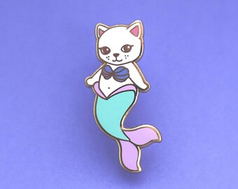 Mermaid Cat Enamel Pin - Hard Enamel Pin Cloisonné Mercat Lapel Pin Purrmaid Pin Badge Kitty Kawaii Pin Mermaid Brooch Cat Pin
