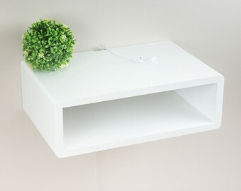 Whyte Slim Modern Floating Nightstand Table, Wall Mount Side Table, Bedside Table White