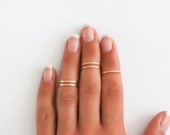 Gold stacking rings, 5 Above the knuckle rings, gold midi ring, plain band midi rings, gold shiny thin rings set of 5, gold filled rings