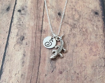 Alligator initial necklace - alligator jewelry, Florida necklace, crocodile necklace, Florida jewelry, silver alligator pendant