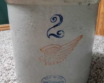 Vintage 2 Gallon Redwing Crock