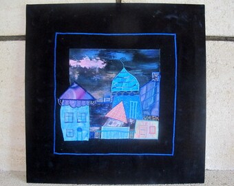 Pink and blue houses painting applied