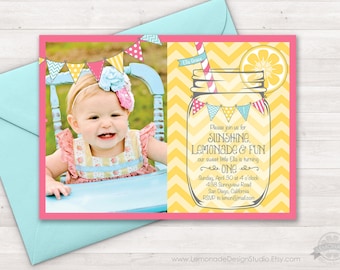 Lemonade Invitation, Lemonade Party, Sunshine Lemonade First Birthday Invite, Mason Jar, First Birthday, Lemonade Stand, Photo Printable