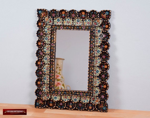 Decorative Cuzcaja Wall Mirror Peruvian Reverse Painting On Decorative Cuzcaja Wall Mirror