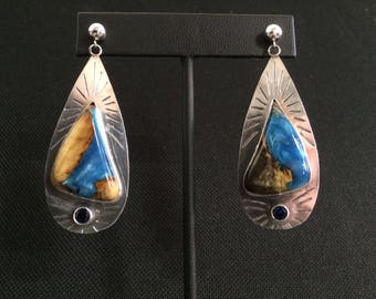 Burlwood Sterling Silver Hand Forged Dangle Earrings
