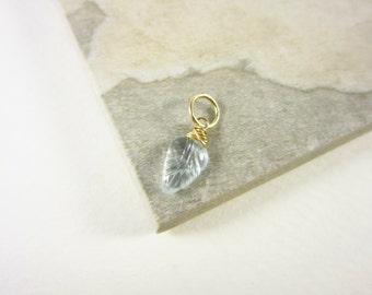 14k Gold Charms - 14k Gold Pendant - Sky Blue Topaz Pendant Leaf - December Birthstone Jewelry Handmade - Natural Gemstone Jewelry