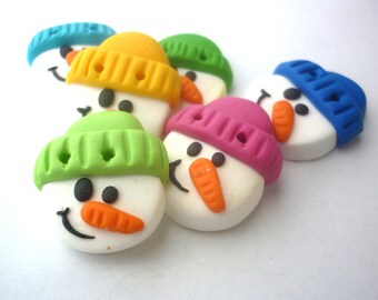 Christmas buttons- snowman buttons handmade with polymer clay