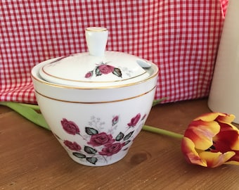 Pretty Vintage Floral Sugar Bowl / Jam or Preserve Pot with Lid
