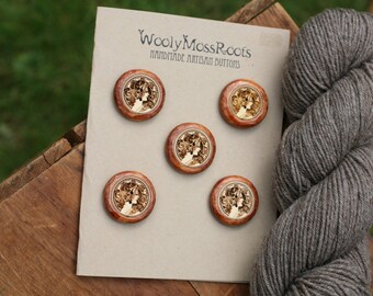 SALE! 5 Cameo Lady Buttons- Yellow Cedar Wood- Wooden Buttons- Eco Craft Supplies, Eco Knitting Supplies, Eco Sewing Supplies