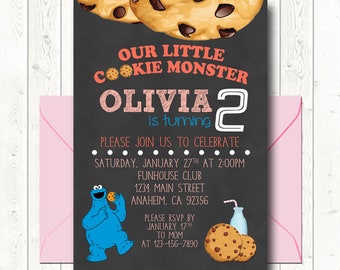 Cookie monster invitation | Etsy
