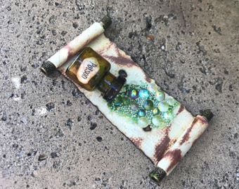 Green Poison Potion Spilled on a Spell Scroll - Dollhouse Miniature (sp8)