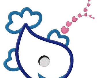 Smiling Whale Applique Embroidery Design