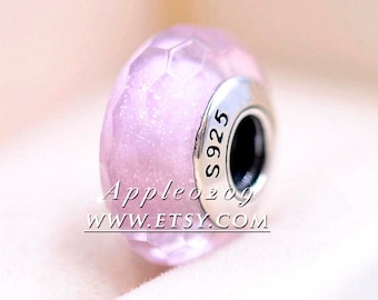 Pink Shimmer Faceted Murano Glass Beads Charm Fit Bracelets Beading DIY Jewelry Making Fashion Accessories S925 Sterling Silver Core