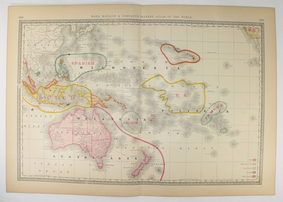 Vintage Map Oceania 1881 Rand McNally Oceania Map Australia Vintage Map Oceania 1881 Rand McNally Oceania Map Australia