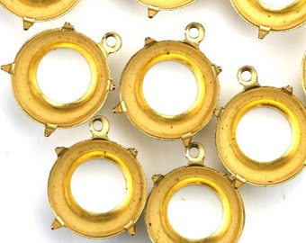 Prong Settings Round Raw Brass 15mm 60SS Open Back 1 Ring (6) FI784