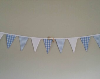Fabric bunting flags pastel blue print checks