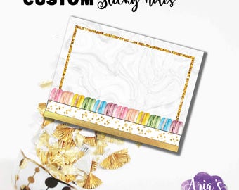 Custom 3x4 Sticky Notes - Macaron Delight - Colorful Watercolor Macarons Macaroons, Gold Glitter, Marbled - 1 BIC Sticky Note, 25 sheets