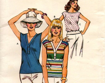 1990's Misses' PULLOVER TOP PATTERN Kwik Sew 985 Size Extra Small - Large Shaped Neckline Boat Neck Vintage Sewing Gray Mountain Goods