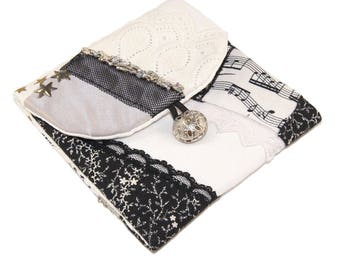 Crazy Quilt Patchwork Pouch, Hand-Beaded, Repurposed Textiles & Laces,