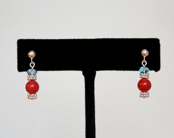 Coral Earrings, Apatite Earrings, Sterling Silver Earrings, Coral Dangle Earrings, Gemstone Earrings, Genuine Coral Earrings, Apatite Dangle