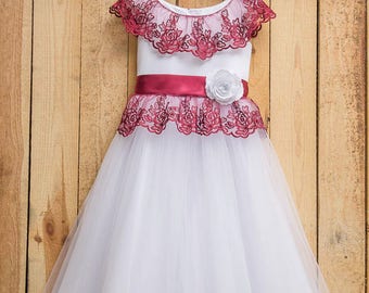 Burgundy dress girl toddler lace dress red dress for girls tulle lace dress tulle dress girls flower girl dresses lace flower girl dress