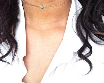 Simple Turquoise Choker, Gold Choker Chain Tiny Turquoise Necklace, Gemstone Choker, Dainty Turquoise Necklace, Small Turquoise Necklace