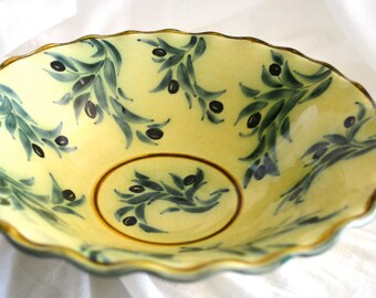 Barocco Valbonne Fait Main Serving Bowl, Yellow Olive Vine Pattern, France