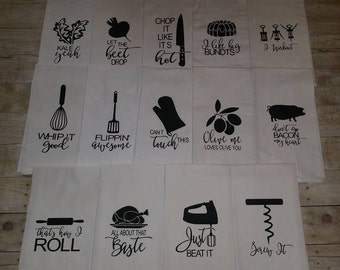 Funny Tea Towels Heavy weight high quality Perfect House warming gift bridal shower or for your own home. Kitchen towels cute phrase