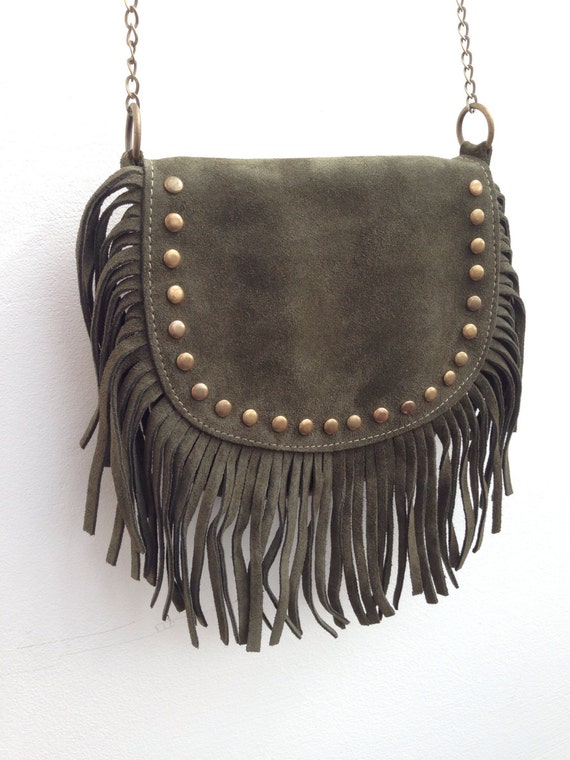 Leather crossbody bag fringe bag suede bag suede tassel