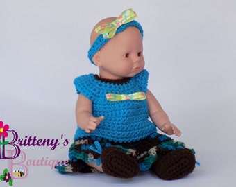 Baby Doll Clothes Crochet Baby Doll Clothes Set Crochet Baby Doll Shirt Skirt Booties Headband Baby Doll Clothing 1314 inch Size