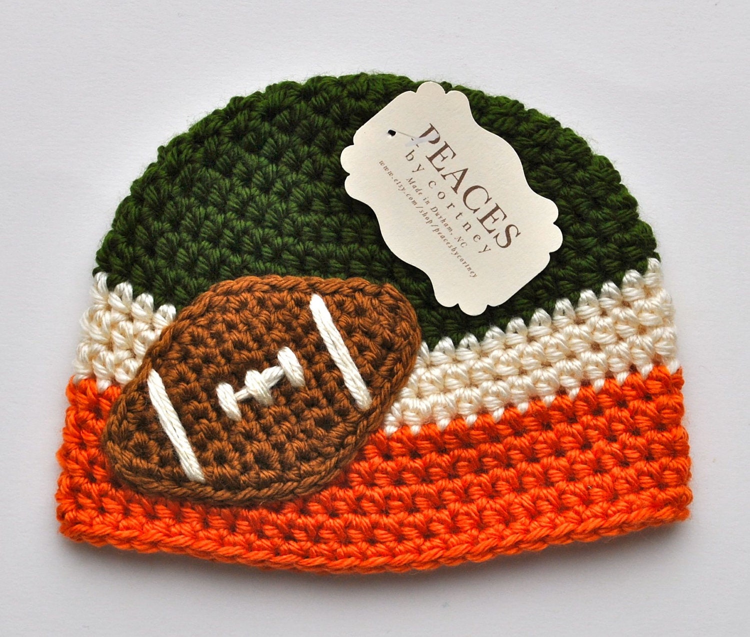 Football Beanie Green White & Orange Baby Football Hat