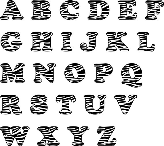 Download zebra svg alphabet font zebra digital cut file letters zebra