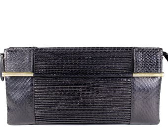 Vintage Snake Skin Handbag with Bar-Handles