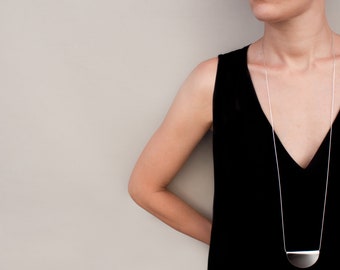 Minimalist Statement Necklace, Long Statement Necklace, Long Silver Necklace Pendant, Large Geometric Silver Necklace, Sterling Silver 925