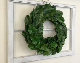 Window Frame, Magnolia Wreath, Shutter Wall Decor, Vintage Window