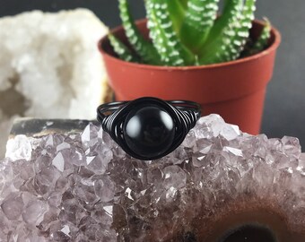 Onyx ring, Onyx wire ring, black Onyx ring, wire wrapped ring, black ring, black stone ring, custom made ring, boho jewelry, gemstone ring