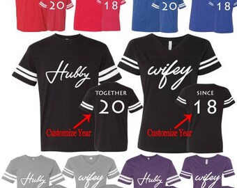 Hubby Wifey Custom Year LAT T-shirt Couple Matching Shirts Hubby and Wifey Football Jerseys Customized His and Hers ( Comes 2 T-Shirt)