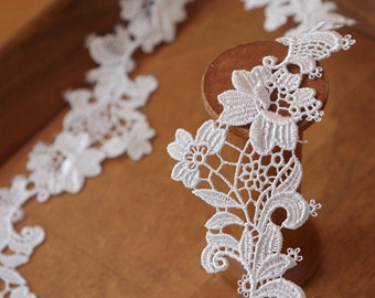 off white guipure lace trim, bridal lace trim with elegant flowers, venise lace trim by the yard