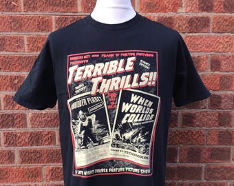 Terrible Thrills!! A science fiction double feature 50's vintage style horror t shirt, Gift for horror nerd, Cult movie geek, nameless city