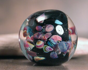 Lampwork Glass Focal Bead, Chunky Round Art Glass Bead, Divine Spark Designs, SRA