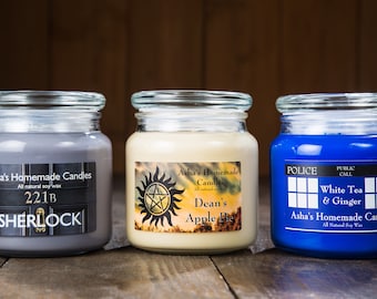 SuperWhoLock Soy Candles - Set of 3 - Supernatural | Doctor Who | Sherlock - Geek Gift Idea - Fandom Soy Candles