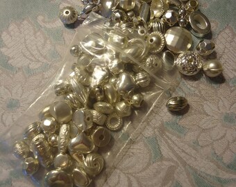 Lot of Vintage, New Old Stock, Silver Tone Metalized Beads, 2.5 Oz, Nice Quality, Lot 1