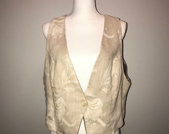 Vintage 90's Beige Tapestry Floral Hibiscus Vest / size large / no tag