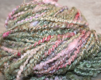 Bulky Textured Art Yarn, Knitting supply, Handspun Art yarn, Bulky yarn, Wensleydale, Handdyed, Corespun Spiral plyed, handspun wool A41018